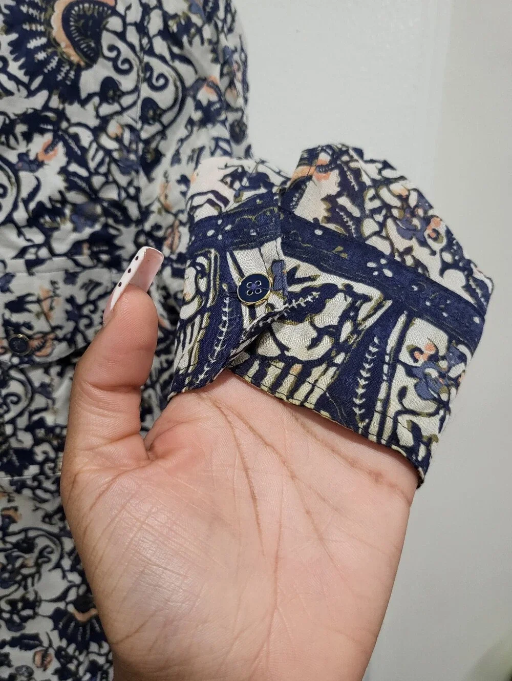 Tory Burch Brigette Cotton Voile Navy Printed Shirt Dress - Size 10
